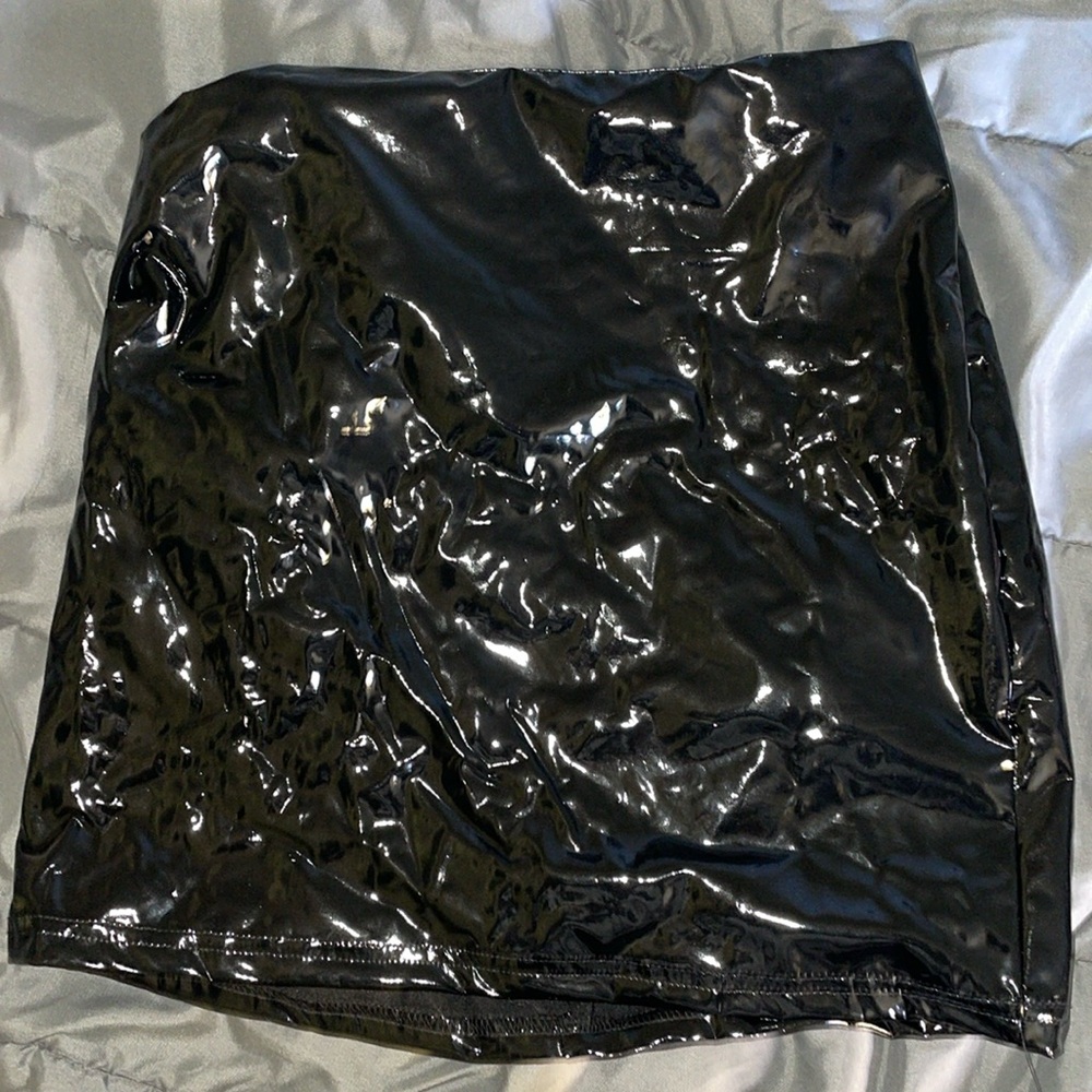 Faux latex mini skirt